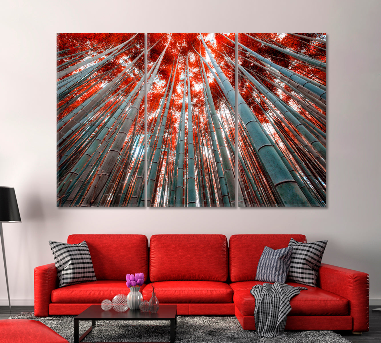 Bamboo Trees with Red Leaves Canvas Print-Canvas Print-CetArt-1 Panel-24x16 inches-CetArt