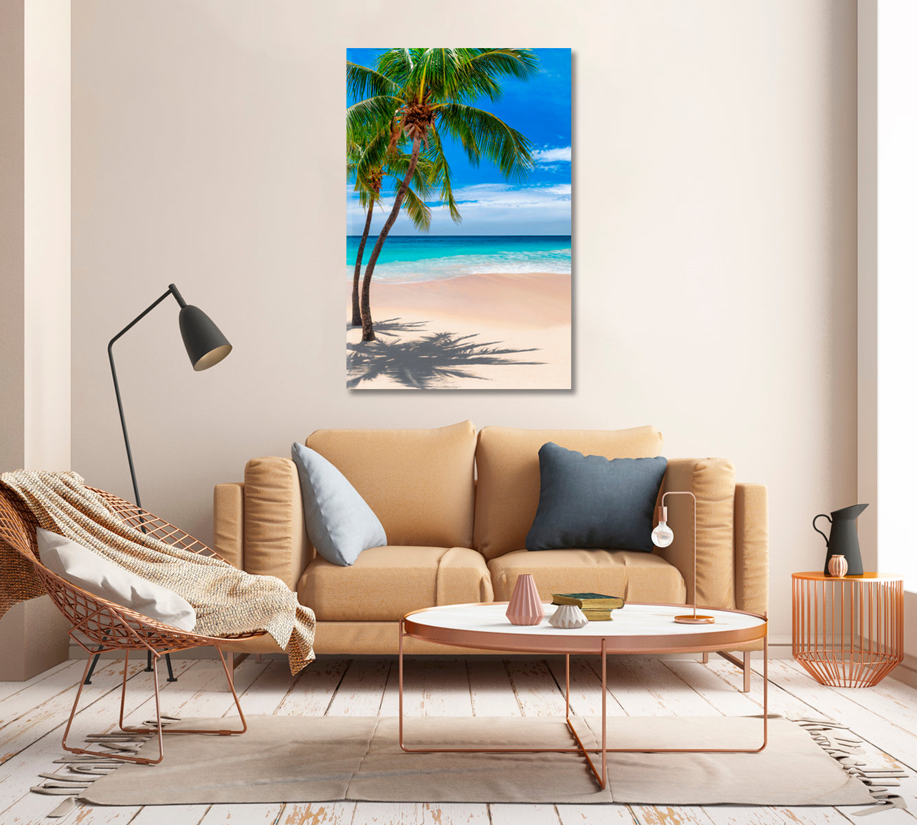 Beautiful Caribbean Paradise with Coconut Palms and Turquoise Sea Canvas Print-Canvas Print-CetArt-1 panel-16x24 inches-CetArt