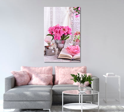 Pink Peonies in Vintage Style Canvas Print-Canvas Print-CetArt-1 panel-16x24 inches-CetArt