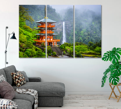 Seigantoji Pagoda and Nachi No Taki Waterfall Japan Canvas Print-Canvas Print-CetArt-1 Panel-24x16 inches-CetArt