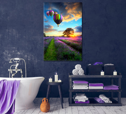 Balloons over Lavender Fields in Sunset Canvas Print-Canvas Print-CetArt-1 panel-16x24 inches-CetArt