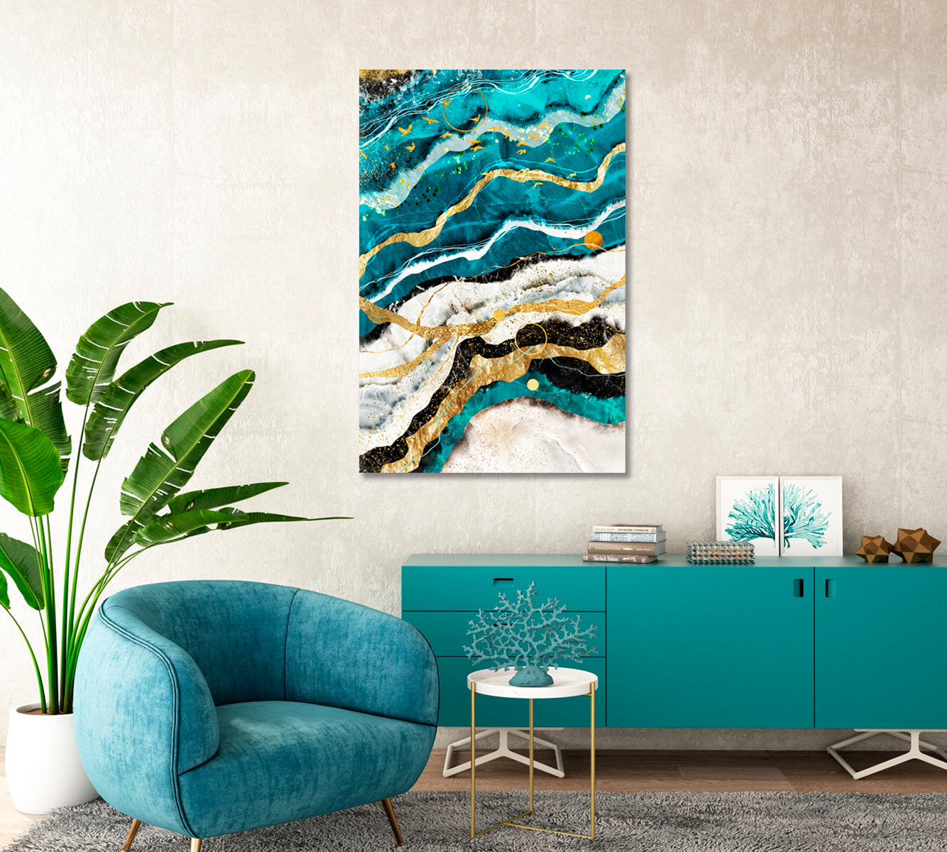 Abstract Blue Ocean Marble Pattern with Veins Canvas Print-Canvas Print-CetArt-1 panel-16x24 inches-CetArt