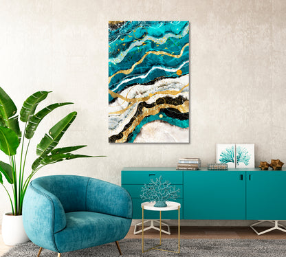 Abstract Blue Ocean Marble Pattern with Veins Canvas Print-Canvas Print-CetArt-1 panel-16x24 inches-CetArt