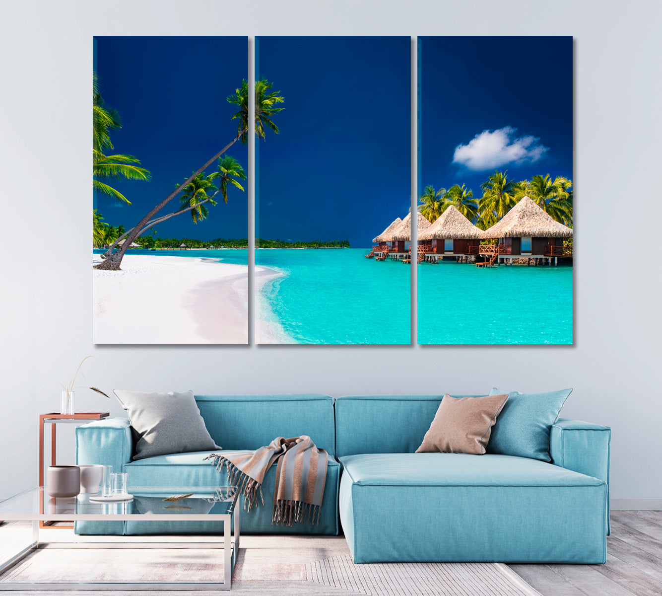 Beach Villas on a Tropical Island Canvas Print-Canvas Print-CetArt-1 Panel-24x16 inches-CetArt