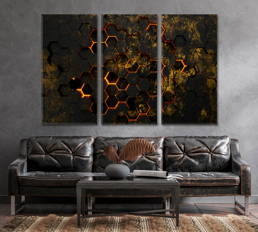 Abstract Black Neon Hexagons Canvas Print-Canvas Print-CetArt-1 Panel-24x16 inches-CetArt