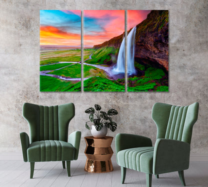 Seljalandsfoss Waterfall at Sunrise Iceland Canvas Print-Canvas Print-CetArt-1 Panel-24x16 inches-CetArt