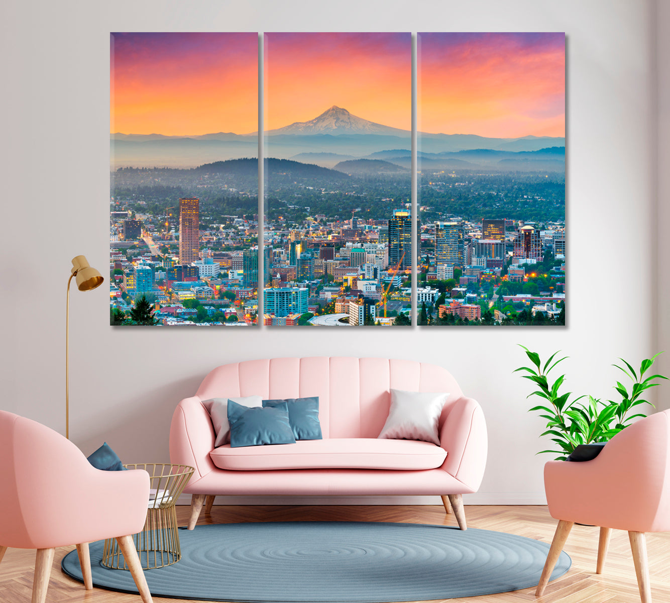 Portland Skyscrapers and Mount Hood Volcano Canvas Print-Canvas Print-CetArt-1 Panel-24x16 inches-CetArt