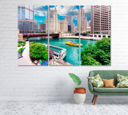 Chicago Downtown at Summer Day USA Canvas Print-Canvas Print-CetArt-1 Panel-24x16 inches-CetArt