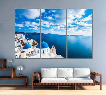 Blue Domed Churches in Beach Santorini Greece Canvas Print-Canvas Print-CetArt-1 Panel-24x16 inches-CetArt