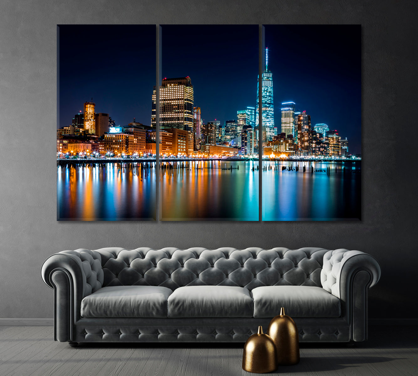 Manhattan by Night Viewed from Hudson River Park Canvas Print-Canvas Print-CetArt-1 Panel-24x16 inches-CetArt