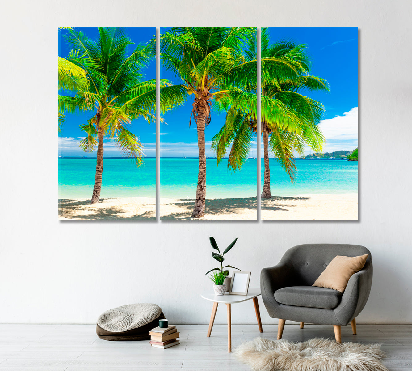 Tropical Beach with Coconut Palm Trees Canvas Print-Canvas Print-CetArt-1 Panel-24x16 inches-CetArt