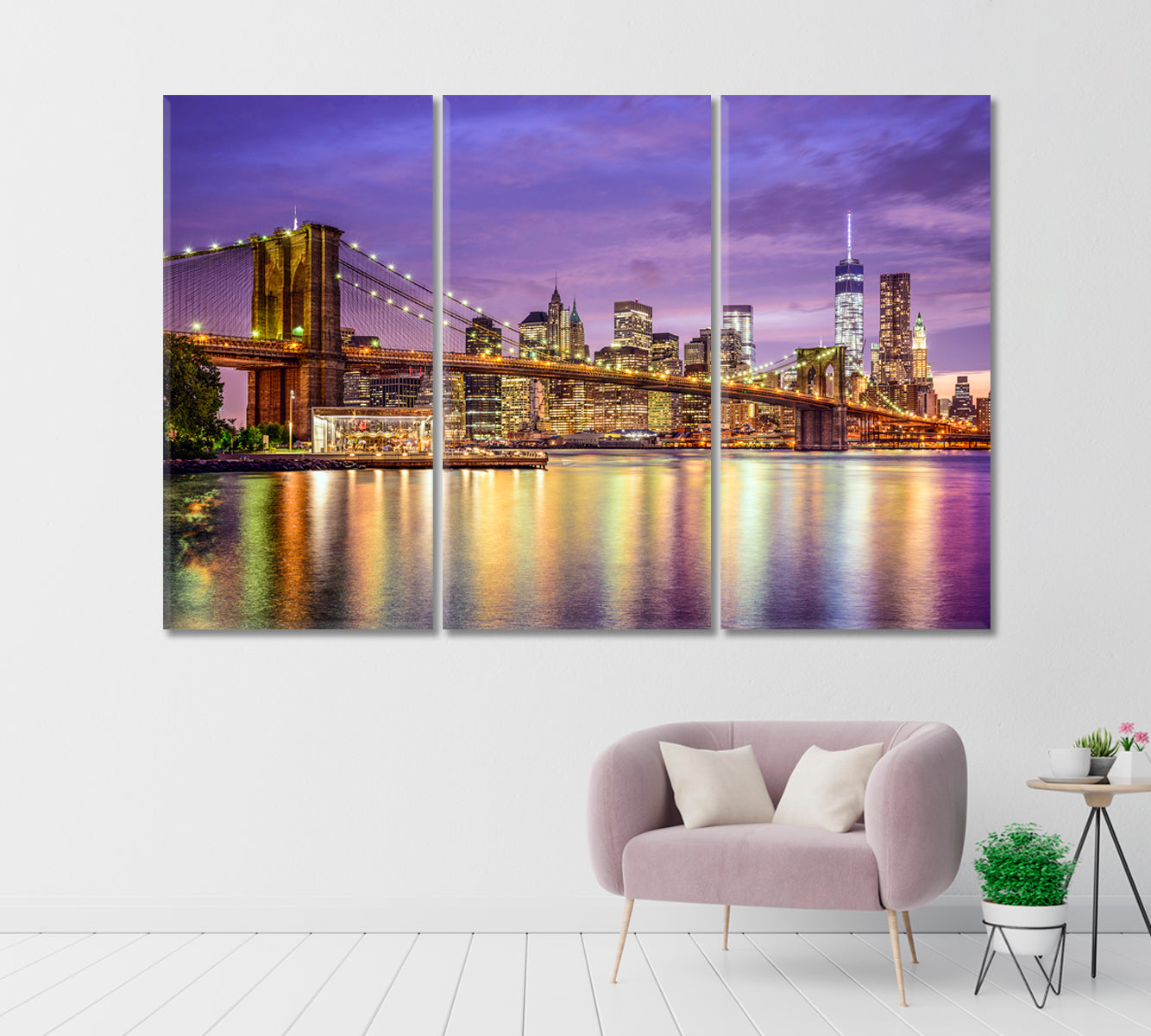 Manhattan Financial District and Brooklyn Bridge at Sunset Canvas Print-Canvas Print-CetArt-1 Panel-24x16 inches-CetArt