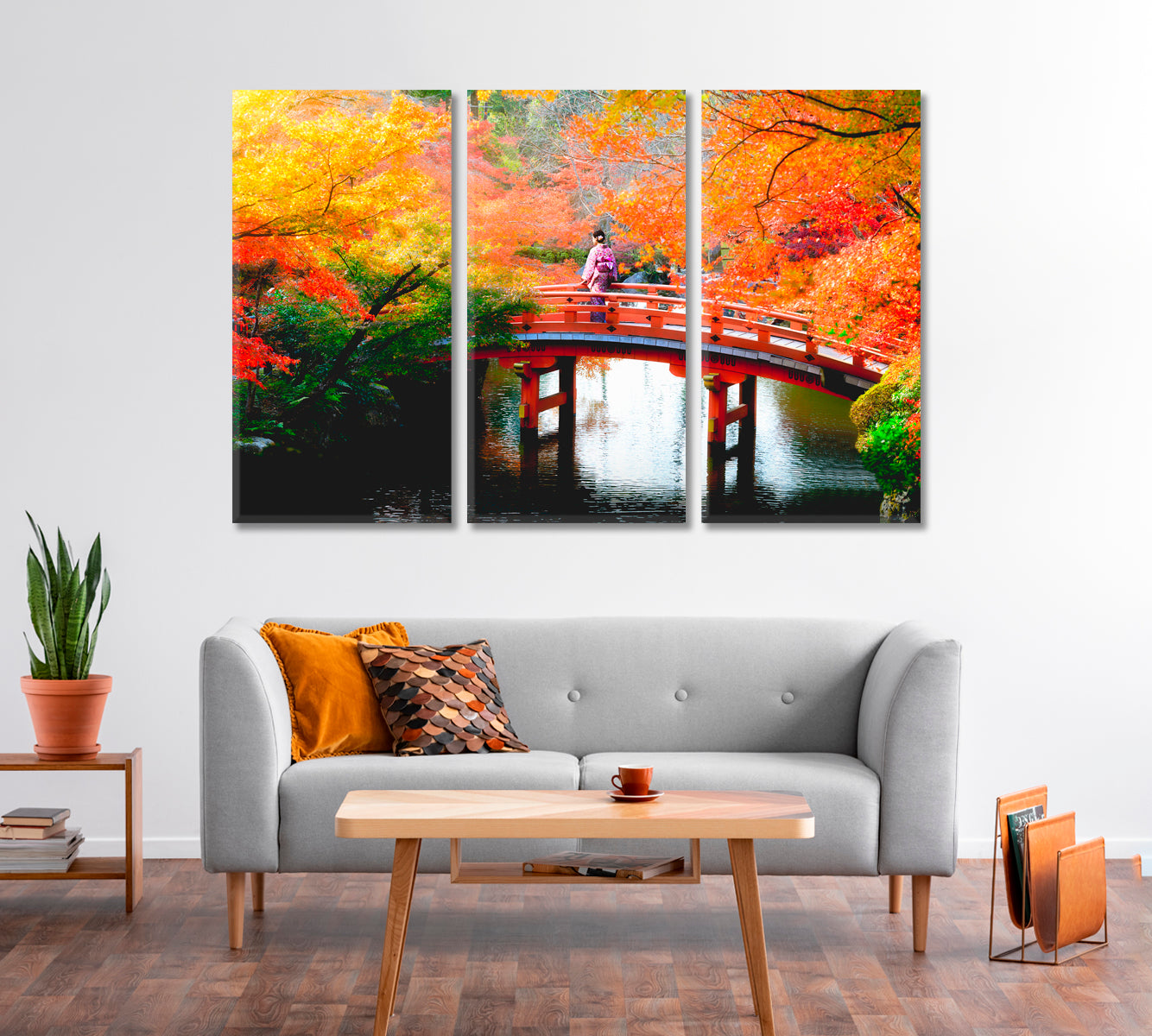 Wooden Bridge in Autumn Park Japan Canvas Print-Canvas Print-CetArt-1 Panel-24x16 inches-CetArt