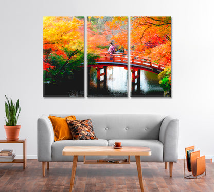 Wooden Bridge in Autumn Park Japan Canvas Print-Canvas Print-CetArt-1 Panel-24x16 inches-CetArt