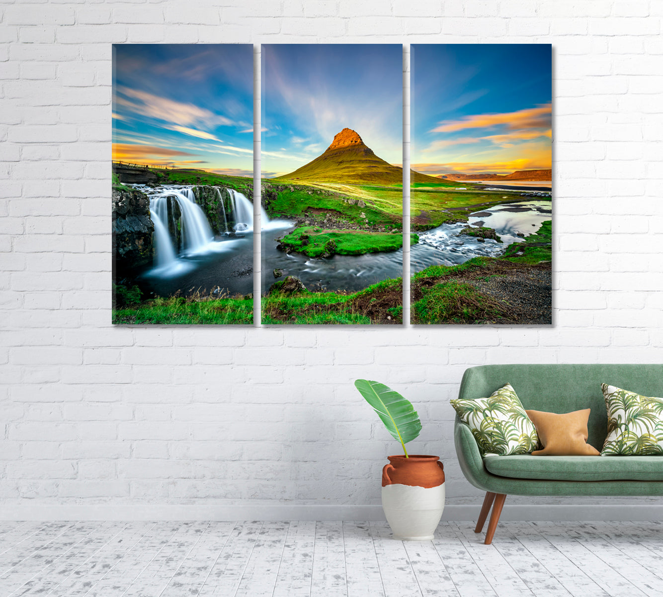 Famous Kirkjufellsfoss Waterfall with Kirkjufell Mountain Iceland Canvas Print-Canvas Print-CetArt-1 Panel-24x16 inches-CetArt