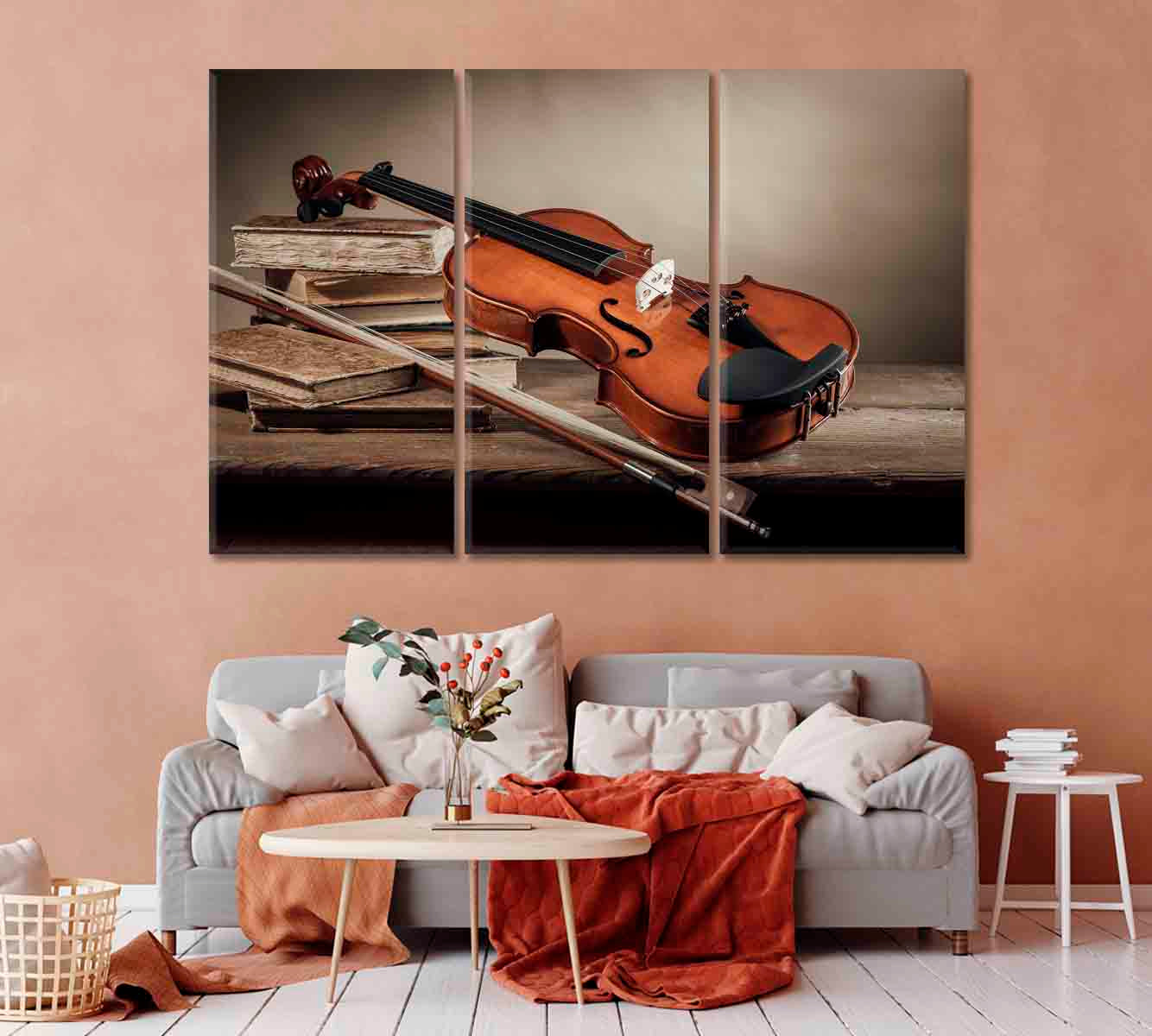 Still Life Old Violin with Bow and Books Canvas Print-Canvas Print-CetArt-1 Panel-24x16 inches-CetArt