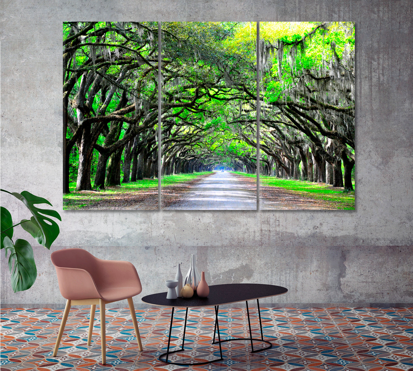 Old Oaks with Moss Along the Road Canvas Print-Canvas Print-CetArt-1 Panel-24x16 inches-CetArt