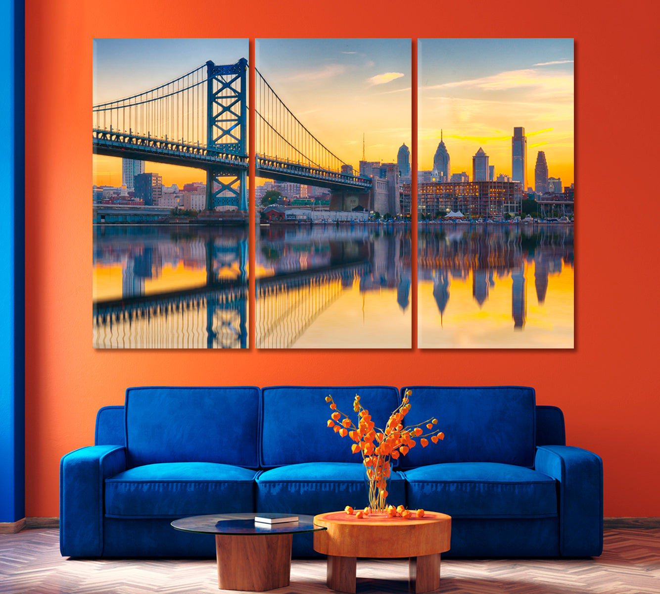 Sunset over Philadelphia and Ben Franklin Bridge Canvas Print-Canvas Print-CetArt-1 Panel-24x16 inches-CetArt