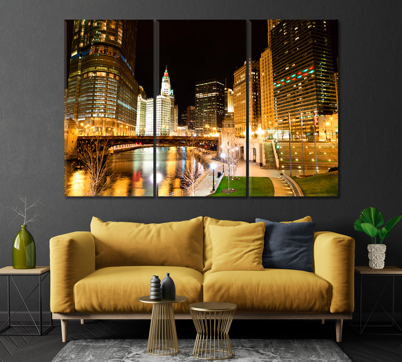 Chicago Night Lights Canvas Print-Canvas Print-CetArt-1 Panel-24x16 inches-CetArt