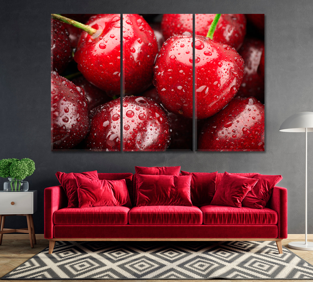 Cherries with Water Drops Canvas Print-Canvas Print-CetArt-1 Panel-24x16 inches-CetArt