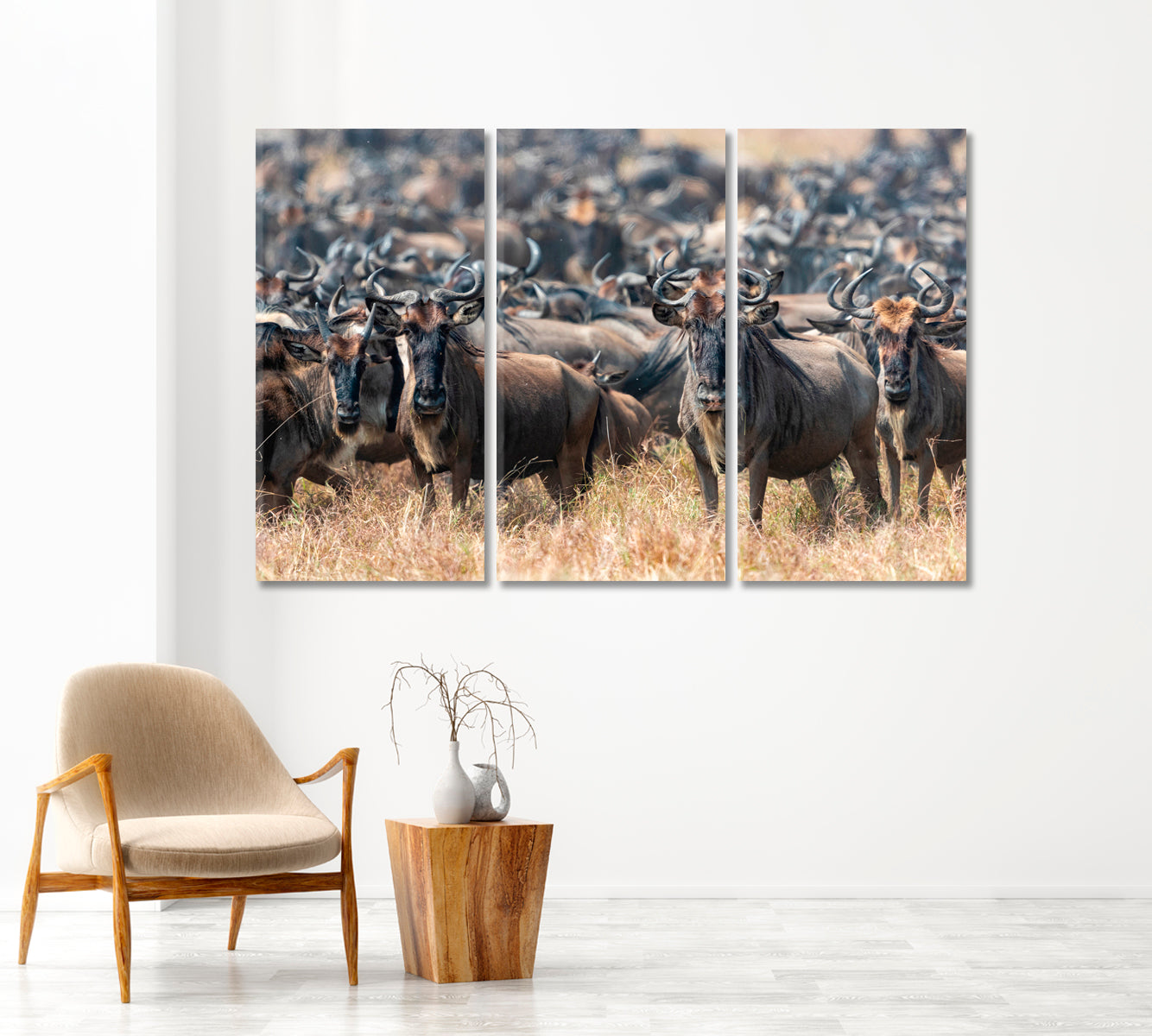 Herd of Wildebeests in Natural Habitat Canvas Print-Canvas Print-CetArt-1 Panel-24x16 inches-CetArt