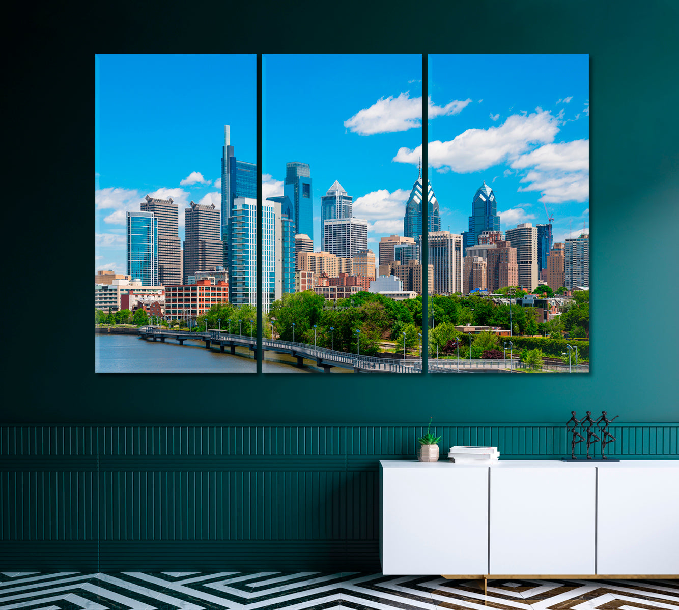 Clear Blue Skies over Philadelphia High Rises Canvas Print-Canvas Print-CetArt-1 Panel-24x16 inches-CetArt