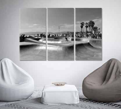 Venice Beach Skatepark Los Angeles in Black and White Canvas Print-Canvas Print-CetArt-1 Panel-24x16 inches-CetArt