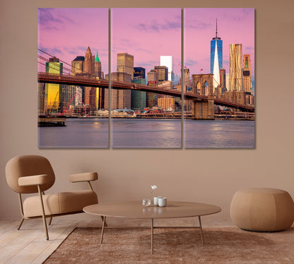 Brooklyn Bridge Sunrise Manhattan New York Canvas Print-Canvas Print-CetArt-1 Panel-24x16 inches-CetArt