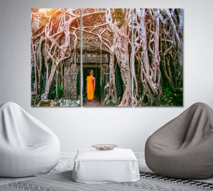 Monk Enters Ta Prohm Temple Cambodia Canvas Print-Canvas Print-CetArt-1 Panel-24x16 inches-CetArt