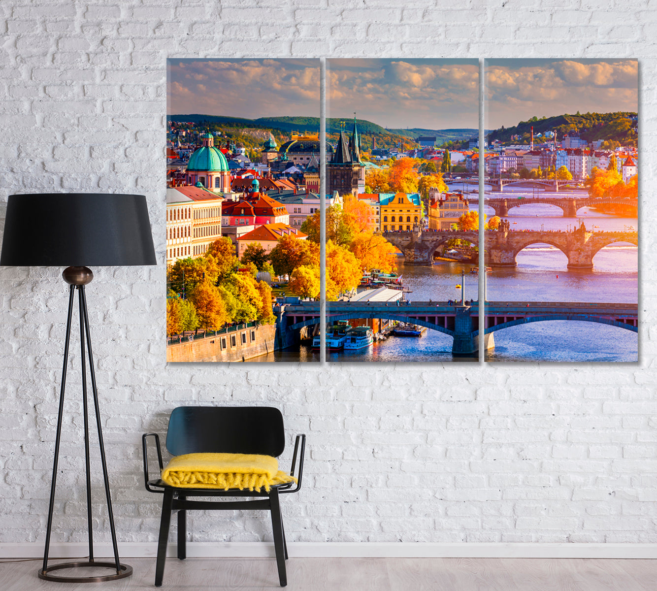 Autumn View of Charles Bridge and Vltava River Prague Canvas Print-Canvas Print-CetArt-1 Panel-24x16 inches-CetArt