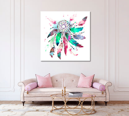 Watercolor Painting Dreamcatcher Canvas Print-Canvas Print-CetArt-1 panel-12x12 inches-CetArt