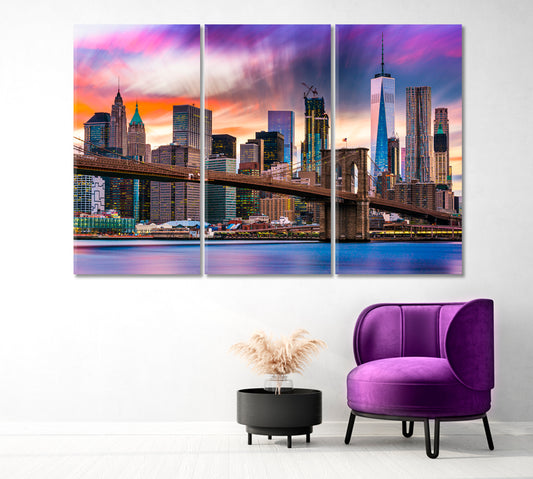 New York City Skyline with Brooklyn Bridge Canvas Print-Canvas Print-CetArt-1 Panel-24x16 inches-CetArt