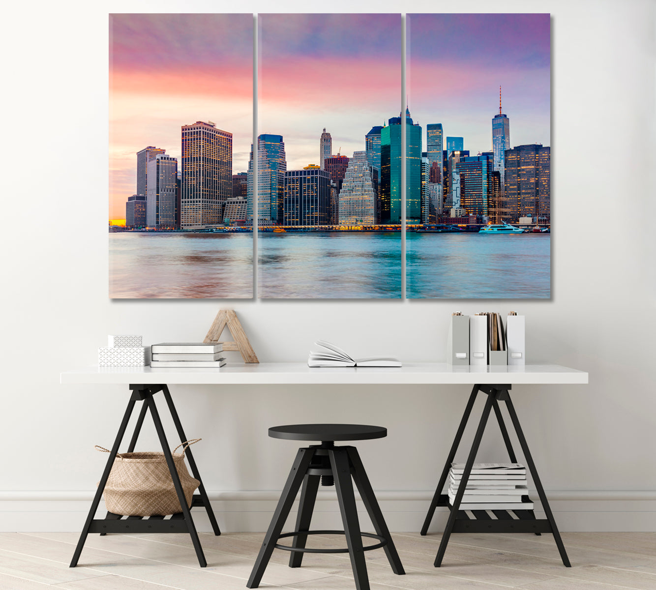 Sunset over Manhattan Skyscrapers Canvas Print-Canvas Print-CetArt-1 Panel-24x16 inches-CetArt