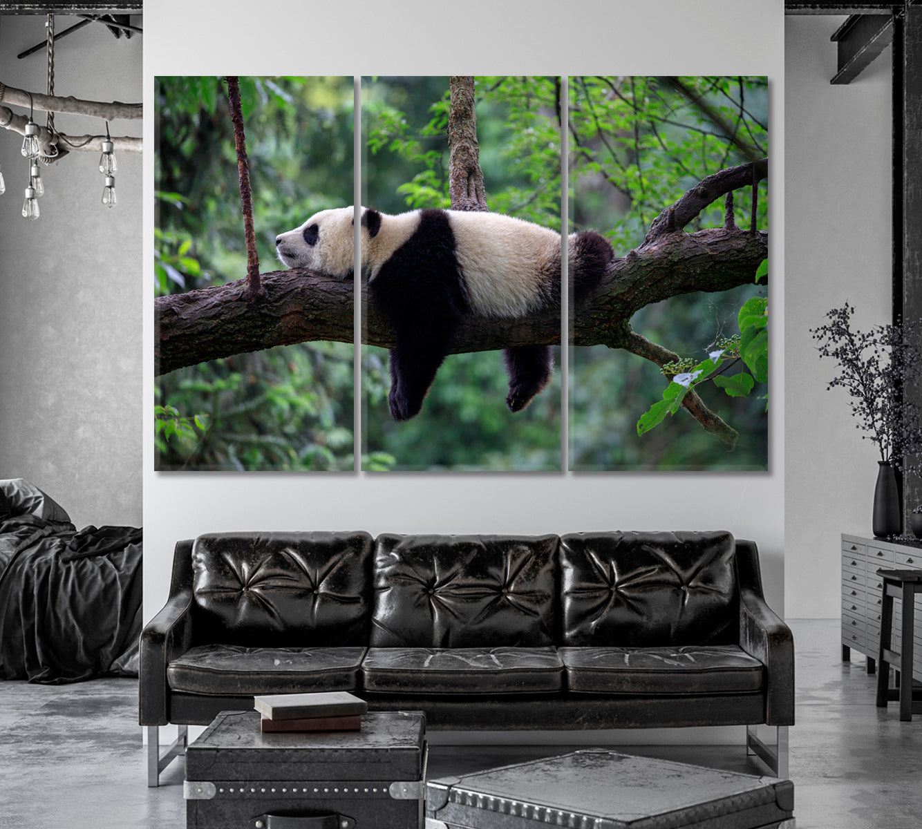 Cute Little Panda Sleeping on a Tree Canvas Print-Canvas Print-CetArt-1 Panel-24x16 inches-CetArt