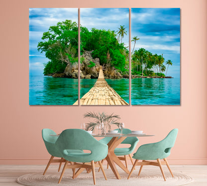 Bamboo Pedestrian Suspension Bridge over the Sea Canvas Print-Canvas Print-CetArt-1 Panel-24x16 inches-CetArt