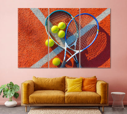 Pair of Tennis Rackets and Five Balls Canvas Print-Canvas Print-CetArt-1 Panel-24x16 inches-CetArt