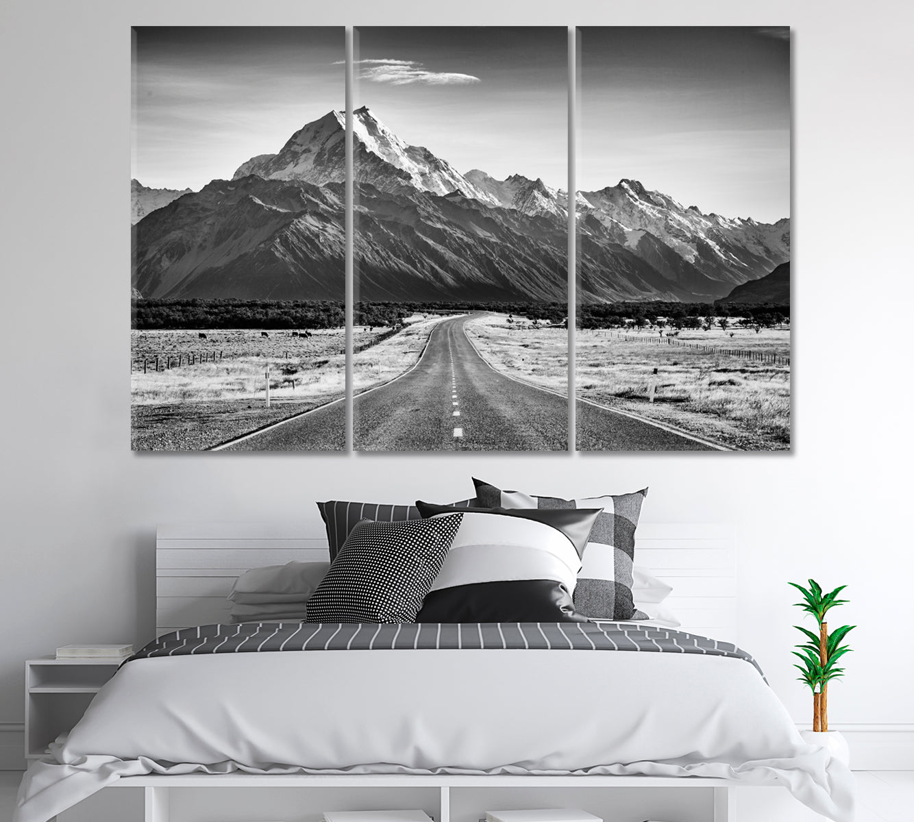 Road Leading Towards a Large Snow Capped Mountain Canvas Print-Canvas Print-CetArt-1 Panel-24x16 inches-CetArt