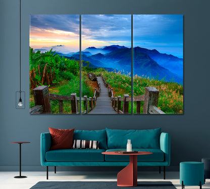 Stairway to the Breathtaking Mountains of Taiwan Canvas Print-Canvas Print-CetArt-1 Panel-24x16 inches-CetArt