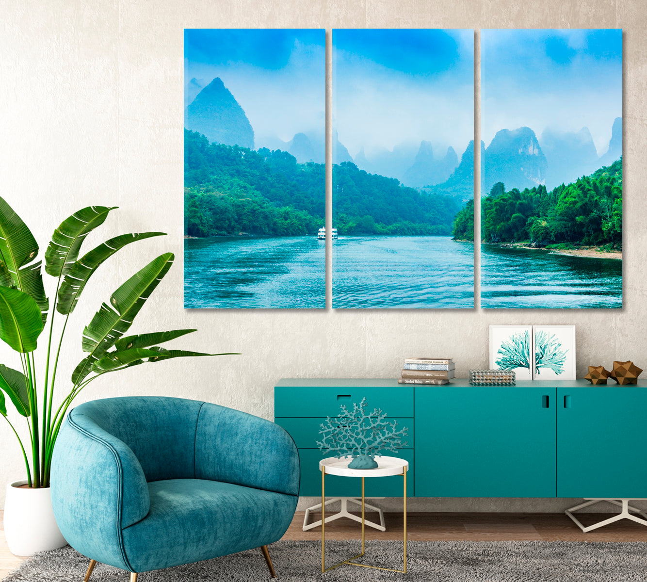 Mountain Landscape with River China Canvas Print-Canvas Print-CetArt-1 Panel-24x16 inches-CetArt