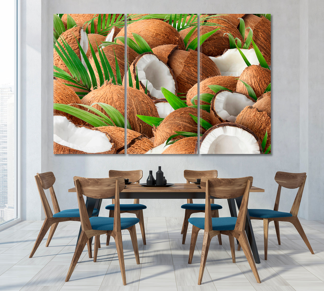 Chopped Coconuts with Palm Leaves Canvas Print-Canvas Print-CetArt-1 Panel-24x16 inches-CetArt