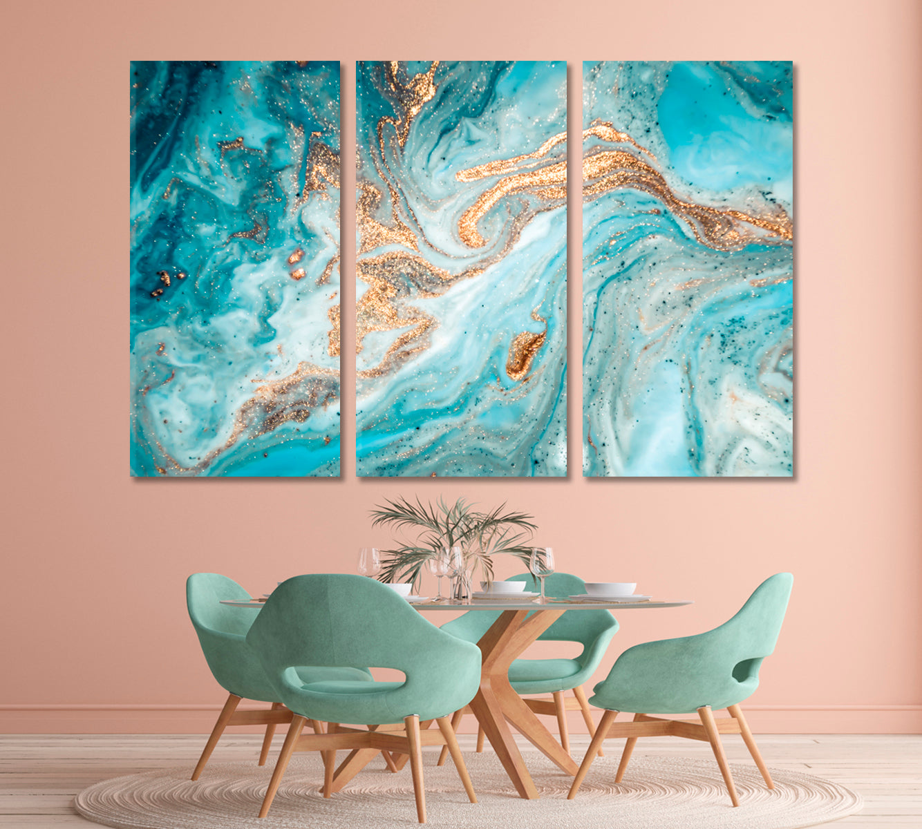 Modern Gold and Turquoise Marble Canvas Print-Canvas Print-CetArt-1 Panel-24x16 inches-CetArt