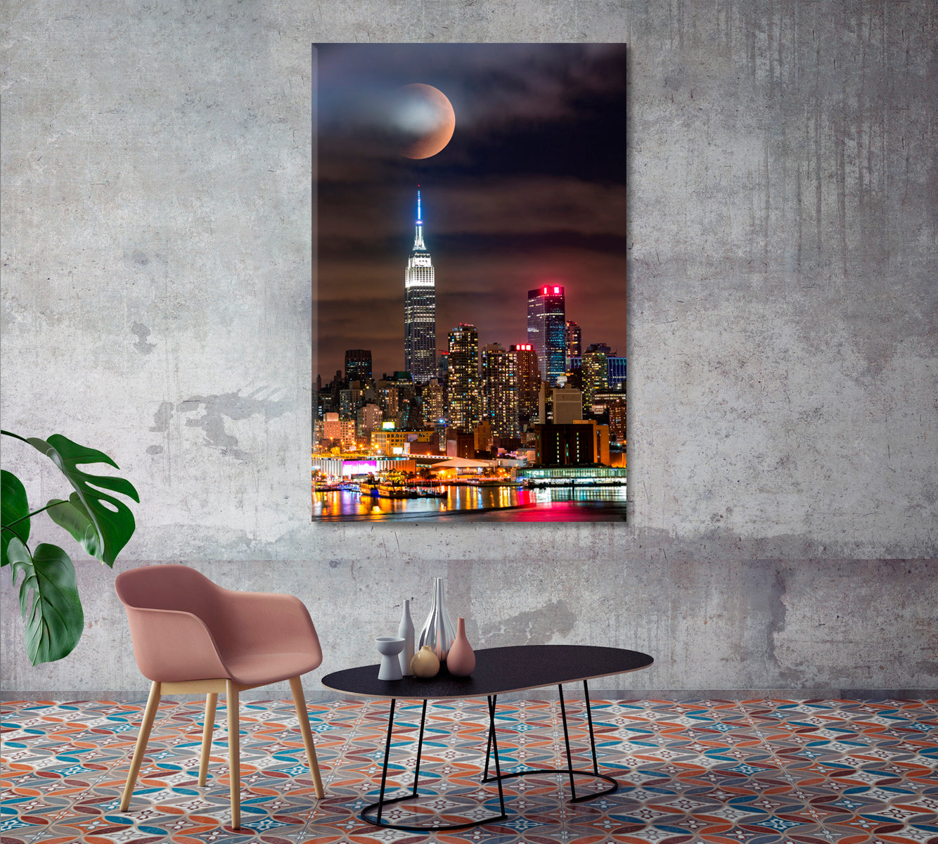 Lunar Eclipse above New York City Skyline Canvas Print-Canvas Print-CetArt-1 panel-16x24 inches-CetArt