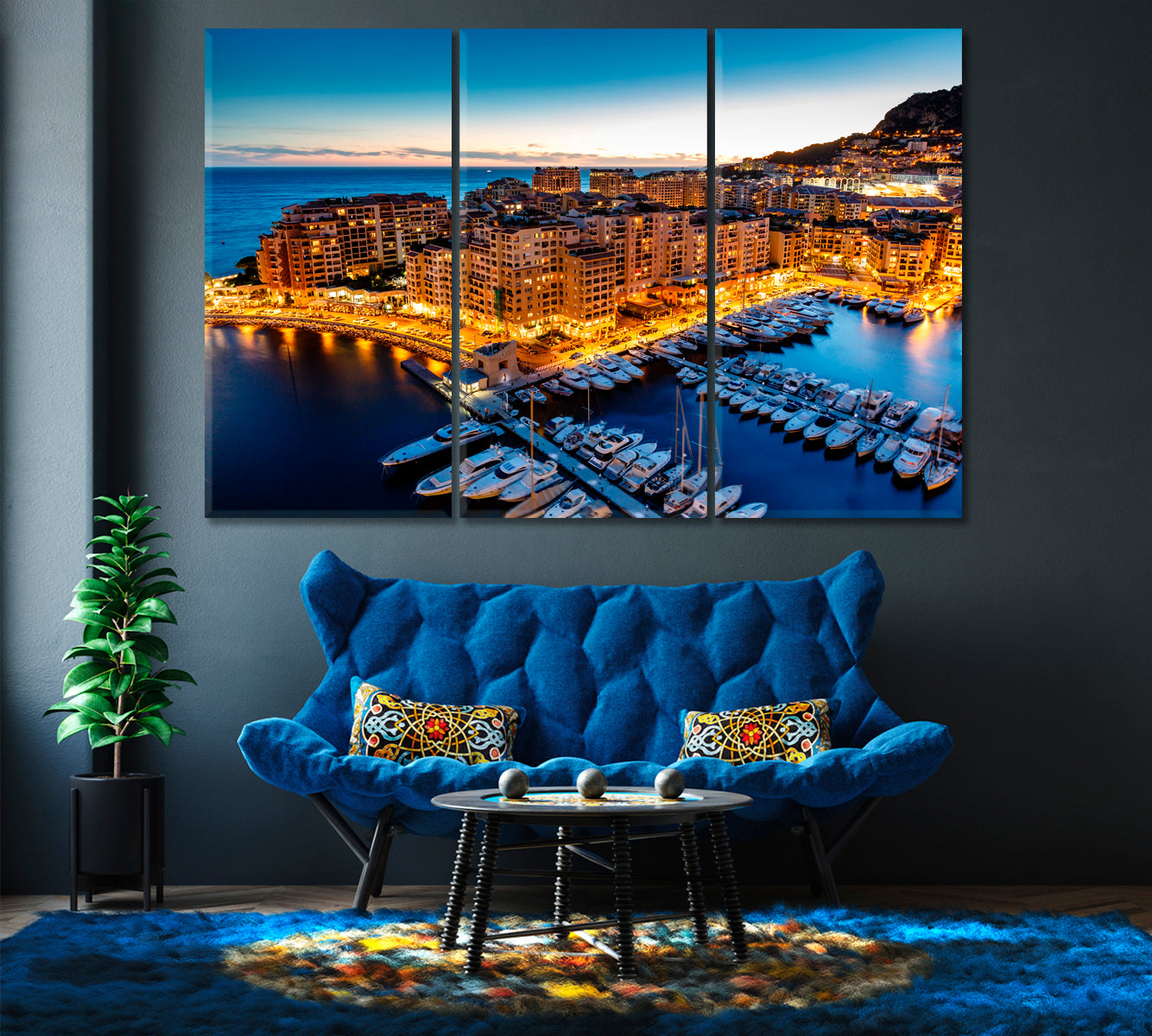 Fontvieille Town and Harbor with Luxury Yachts Monaco Canvas Print-Canvas Print-CetArt-1 Panel-24x16 inches-CetArt