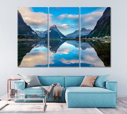 Reflection of Mountain Range in Lake Milford Sound New Zealand Canvas Print-Canvas Print-CetArt-1 Panel-24x16 inches-CetArt