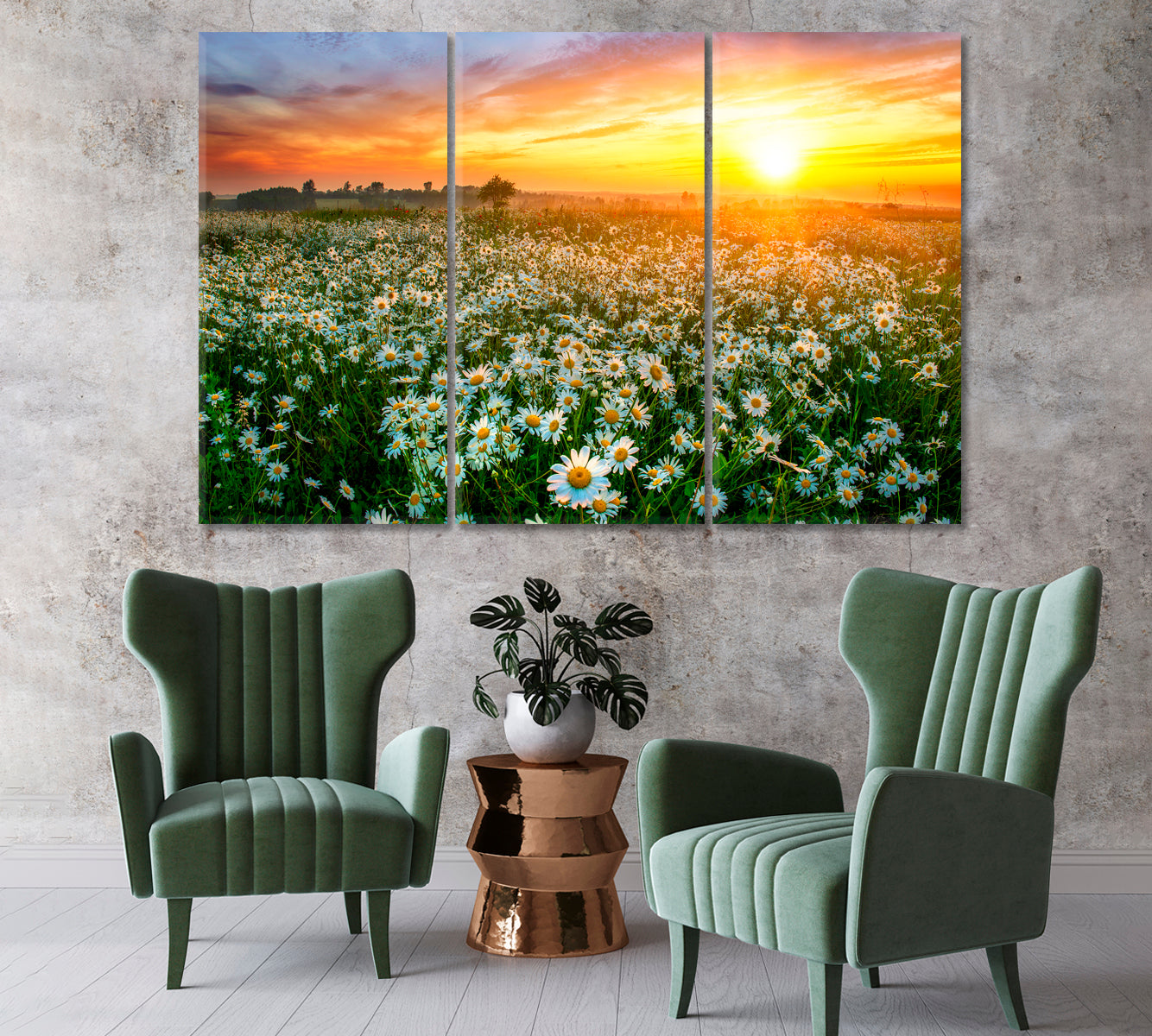 Beautiful Summer Sunrise over Daisies Field Canvas Print-Canvas Print-CetArt-1 Panel-24x16 inches-CetArt