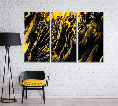 Black and Yellow Fluid Marble Pattern Canvas Print-Canvas Print-CetArt-1 Panel-24x16 inches-CetArt