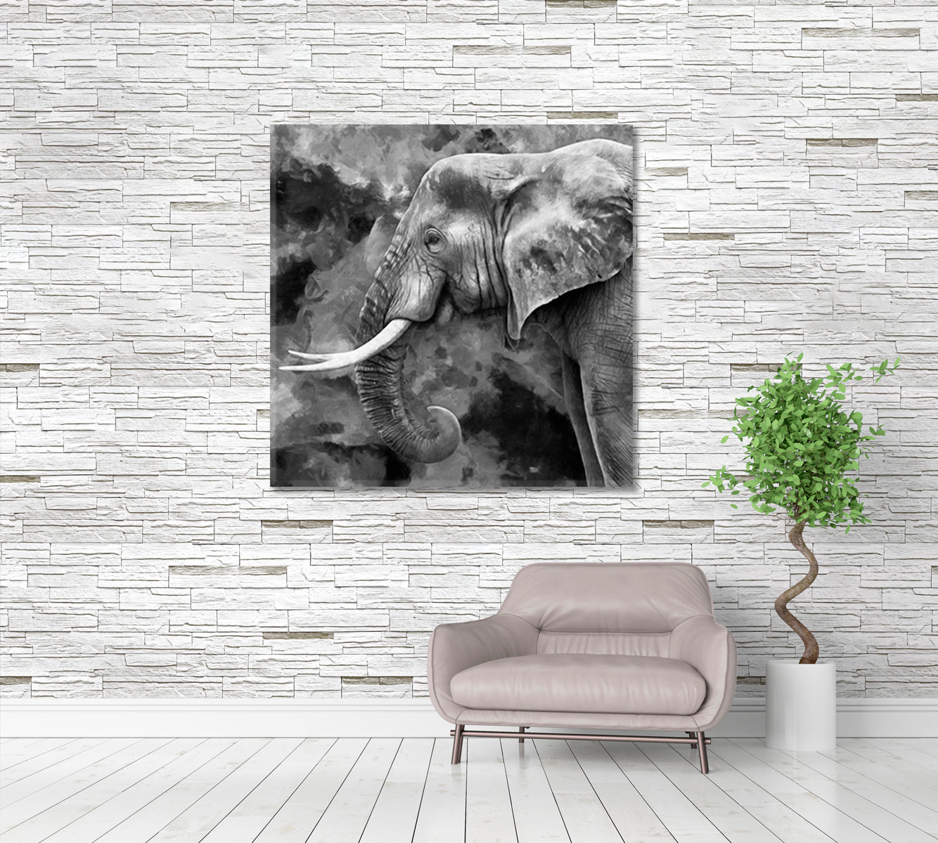 Abstract Elephant Portrait in Black And White Canvas Print-Canvas Print-CetArt-1 panel-12x12 inches-CetArt