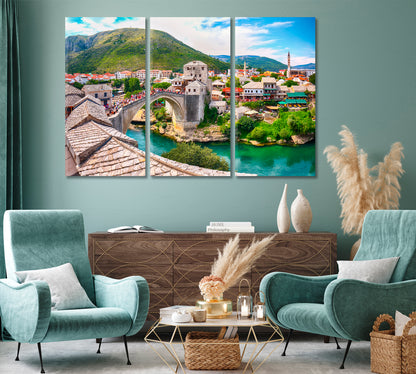 Mostar Bridge Old Town Bosnia and Herzegovina Europe Canvas Print-Canvas Print-CetArt-1 Panel-24x16 inches-CetArt