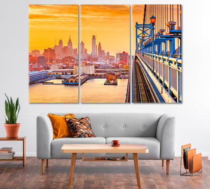 Benjamin Franklin Bridge at Dusk USA Canvas Print-Canvas Print-CetArt-1 Panel-24x16 inches-CetArt