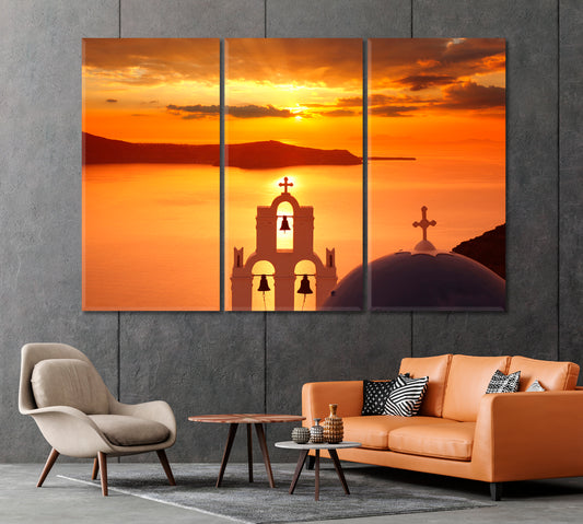 Amazing Sunset with Church in Santorini Greece Canvas Print-Canvas Print-CetArt-1 Panel-24x16 inches-CetArt